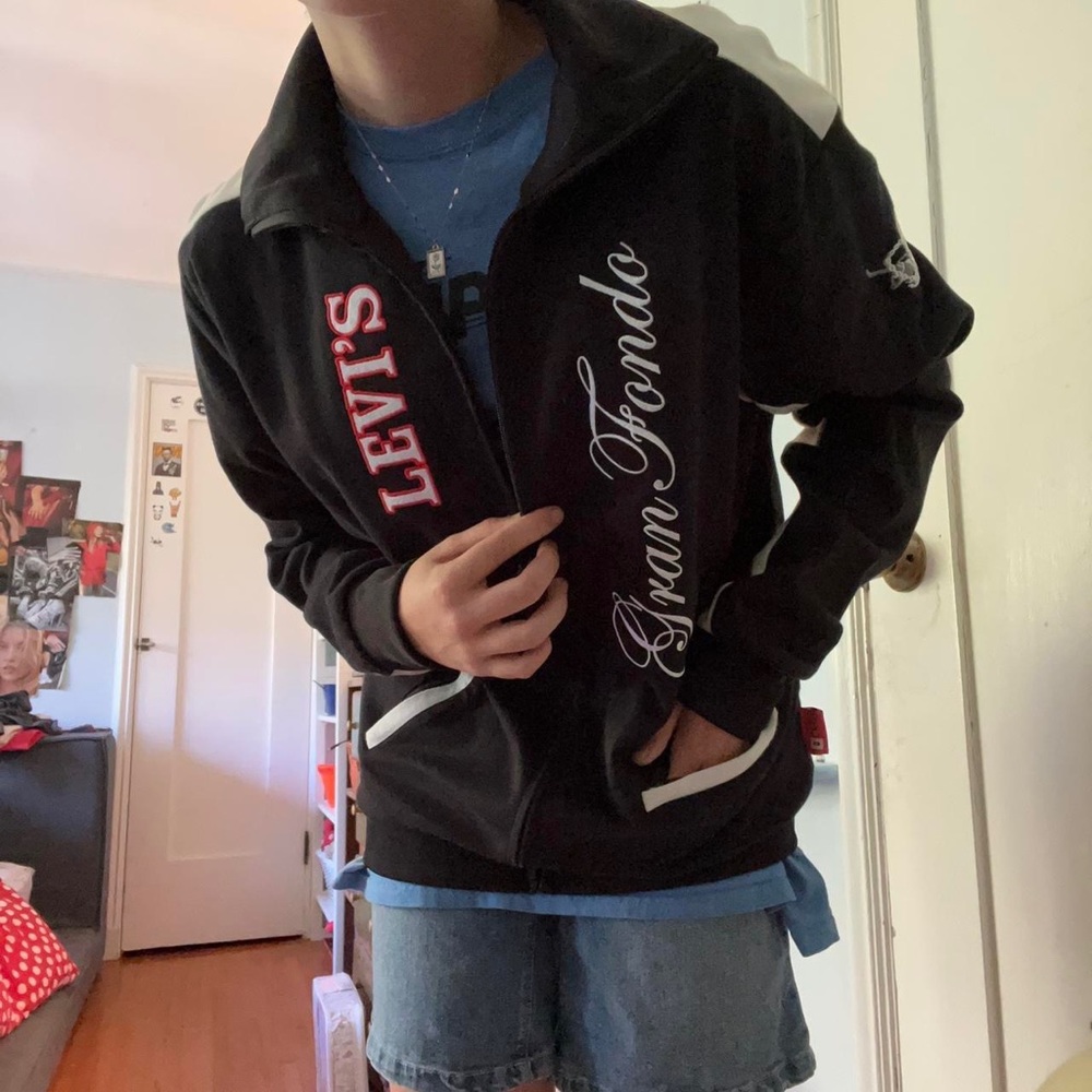 LEVIS GRAN FONDO CYCLING SANTA ROSA CALIFORNIA COLLARED PATCHED JACKET LARGE